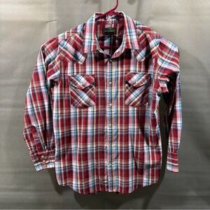 High Noon Shirt Mens Sz Medium Red Plaid Pearl Snap Western Long Sleeve